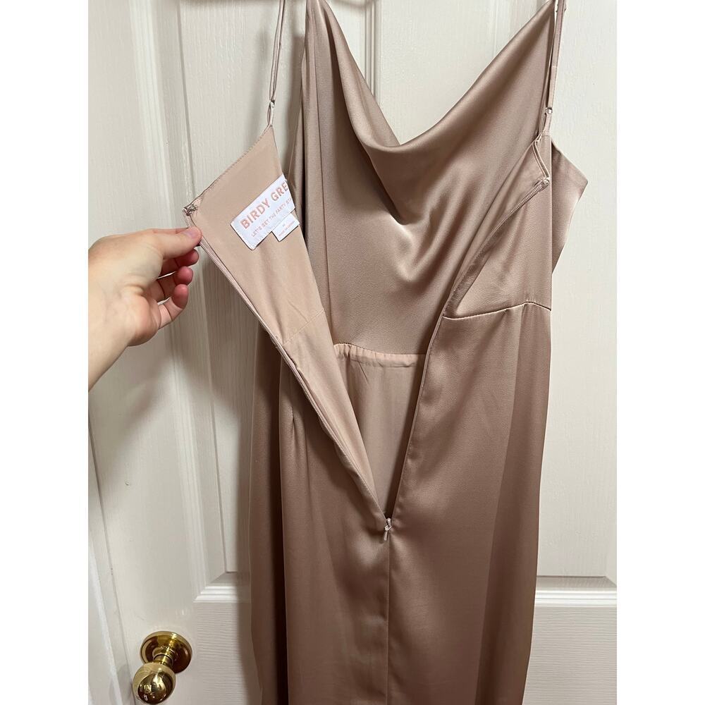Birdy Grey Lydia Dress Matte Satin Neutral Champagne Medium Long Bridesmaid Cowl - Picture 7 of 13